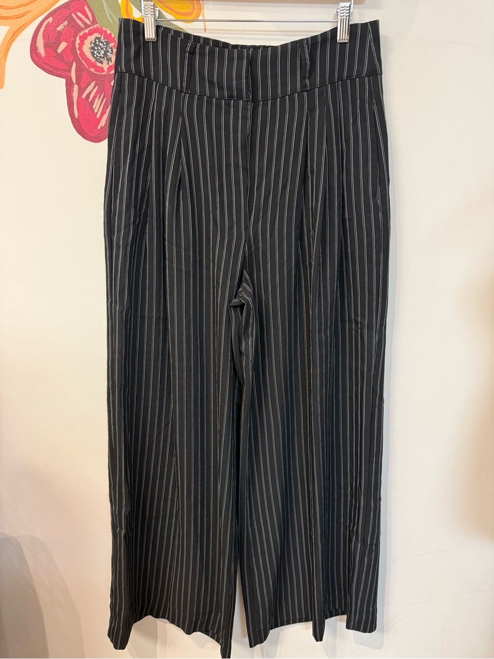 Anthropologie Black Pinstripe Pants Womens Sz 10 Wide Leg